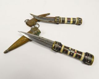 Set Of 2 Arabian Matching Janbiya Jambia Knife,  Dagger Inlay Sheath Monogram