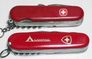 2 Victorinox Swiss Army Knifes 1 Elinox Camping & 1 Wenger Delmont Multi Tool