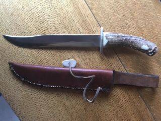 R.  F.  Roy,  Libby Montana Custom Hand Made Bowie Knife Stag Handle 8 1/8” 2