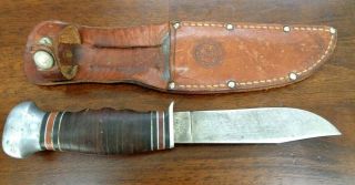 Boy Scouts Of America Remington Dupont Rh - 50 Knife W/ Leather Sheath