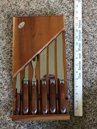 Vintage Queen Steel U.  S.  A.  Set Of Five Knives And One Fork Kitchen Knives