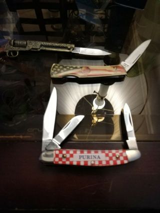 Vintage Purina Feeds Chows 3 - Blade Pocket Knife Utica,  Ny.  Plus 2 Others.