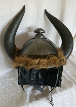 Vintage Viking Horn Helmet Horns Medieval Battle Armor Metal Fur Steel