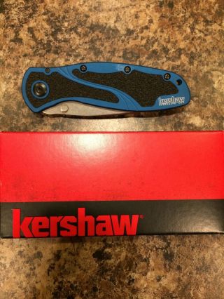 Kershaw Blur Navy Blue Handle Sandvik 14c28n Stonewashed Plain Knife 1670nbsw
