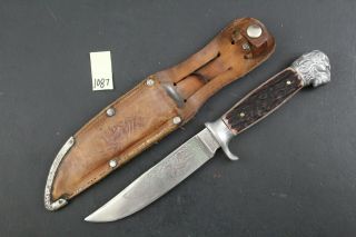 Sam Bohlin,  Solingen,  Germany,  Elk,  Lion Head Fixed Blade Knife With Sheath 1087