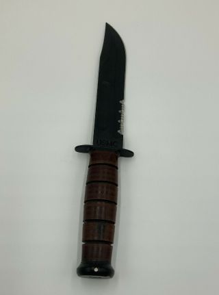 KaBar 1217 Fighting/Utility Knife USMC with Brown Leather Sheath Straight Edge 2