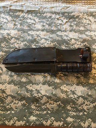 Old Vtg Military U.  S.  Camillus N.  Y.  Fighting Fixed Blade With Leather Sheath