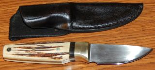 Custom Made Fixed Blade Knife & Sheath Has Makers Mark On It Very Heavy Lqqk Wow