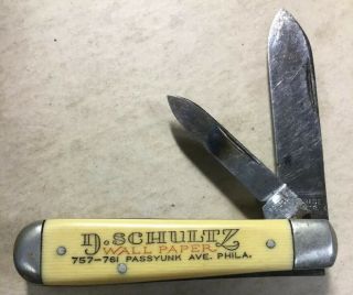 Vintage 2 Blade Folding Pocket Knife Advertising D Schultz Wallpaper Phila.  Pa