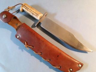Vintage Handmade Bowie Hunting Fighting Survival Knife Dagger W/case Made In Usa