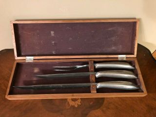 " Murphy Blades Hand Made " ; Wood Case; 2 Carving Knives And 1 Fork