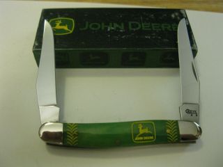 Case Xx Usa " John Deere " Knife Muskrat Ss Smooth Green Bone Handles Made In Usa