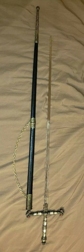 Vintage Sword Made In Spain Wall Decoration Patentado Ryc W/scabbard