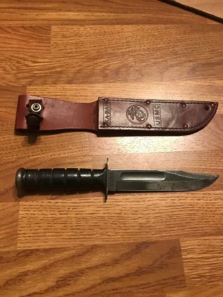 Ka - Bar Usmc Leather Handle Knife With Leather Sheath