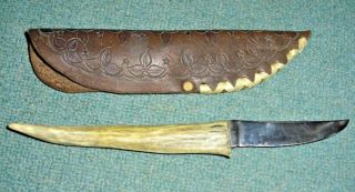 Vintage Stag Handle Fixed Blade Knife 3.  5 " Blade 10 " Total Pre - Owned Bb