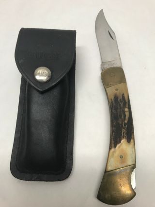 Vibtage Buck 110 Folding Knife With Sheath 4” Blade 5” Handle