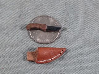 Miniature Fixed Blade Knife,  Custom Made Ed Spragg,  Wood Handle,  With Sheath,  1 1/8 "