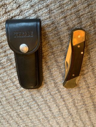 Vintage Schrade Lb7 Wood Handle Knife W/ Sheath