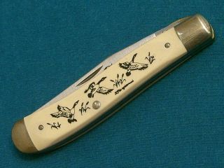 Vintage Schrade Usa Sc503 Ducks Geese Scrimshaw Trapper Knife Knives Old Pocket