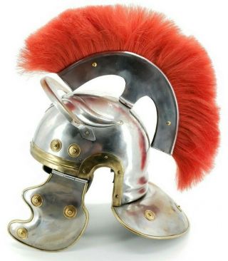 Roman Centurion Steel Helmet With Red Plume Armor Gladiator