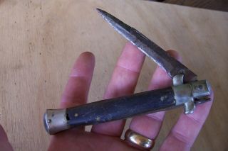 Vintage 1950s Italian " Gc Co.  " Picklock Stiletto Knife,  Horn Scales