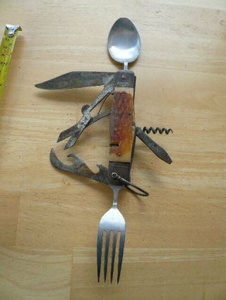 Vintage Japan Knife Fork Spoon Combo Camping Knife Bone Handle
