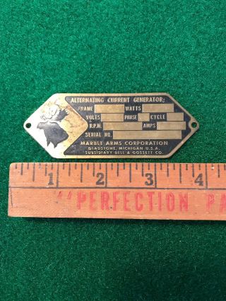 Vintage Marbles Arms Corporation Gladstone Michigan U.  S.  A.  Brass Generator Plate