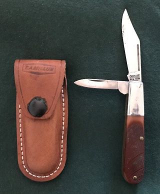 Camillus Ny Usa 51 Barlow Sawcut Delrin Vintage Pocket Knife W/leather Sheath Os