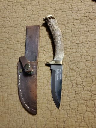 Pete Dunham Hunting Knife With Sheath And Elkhorn Handle