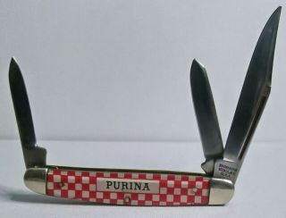 Purina Kutmaster Three Triple Blade Pocket Knife Advertising Checkerboard