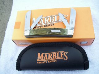 Marbles 4 Blade Big Congress Knife Model Mr186 Green Bone Handles In Pouch Nib
