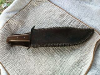Large Antique Bowie Knife W/ Leather Sheath Primitive Handmade 14 3/4 " Long