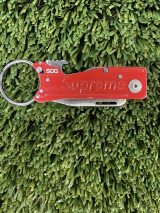 Sog X Supreme Fw18 Keytron Folding Knife Keychain Red Stainless Steel 1.  8 " Blade