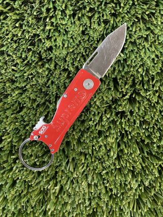 SOG x Supreme FW18 KeyTron Folding Knife Keychain Red Stainless Steel 1.  8 