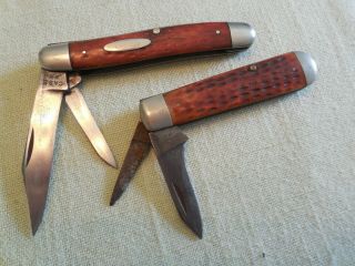 2 Vintage Case Xx 1940 - 64 Red Bone Pocket Knives Parts
