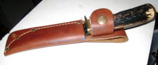 Vintage Schrade 499 Hunting Skinning Bowie Knife & Leather Sheath U.  S.  A