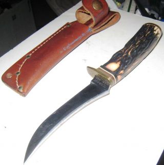 Vintage Schrade 499 Hunting Skinning Bowie Knife & Leather Sheath U.  S.  A 2