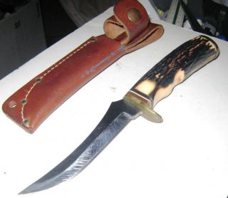Vintage Schrade 499 Hunting Skinning Bowie Knife & Leather Sheath U.  S.  A 3
