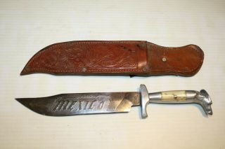Vintage Old Souvenir Mexican Bowie Knife With Sheath Estate Find Look