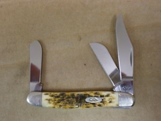 2014 Case Xx Usa 6347 Ss Stockman Folding Pocket Knife Amber Jigged Bone Handle
