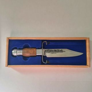 Vintage 1980s J Bowie Wooden Handle Fixed Blade Knife With Box