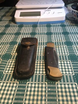 Vintage Buck 110 Pocket Knife With Leather Sheath Lockback Hunting Usa