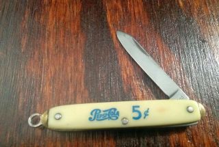 Vintage Colonial Pepsi Cola 5 Cents Advertising Folding Keychain Knife Usa Made
