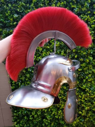Roman Imperial Gallic Centurion Helmet Italic Red Plume 18ga Steel General