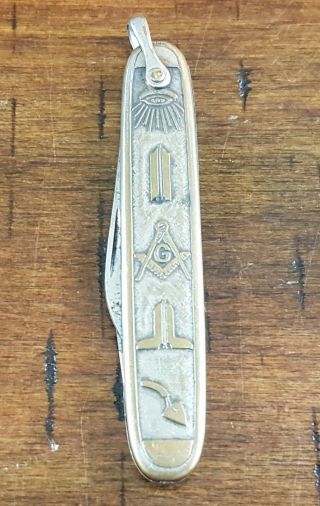 Colonial Prov Ri Usa Masonic Mason 2 - Blade Pocket Knife