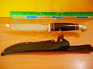 Vtg Robeson Fixed Blade Knife 35 Hunting Skinning Wood/aluminum Handle W/sheath