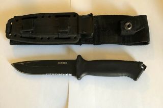 Large Black Gerber Infantry Fixed Blade Tpv Handle Knife W/sheath Usa