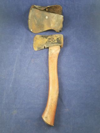 Vintage Plumb Camping Axe Hatchet Hickory Handle With Leather Sheath