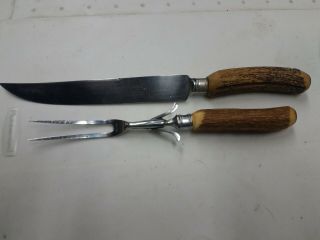 Vintage 13 " Schmid Prov.  Ri.  Stag Horn Handle Meat Carving Knife Set
