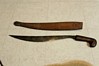 Vintage Philippine Bolo Knife Handmade Machete Carved Handle Scabbard